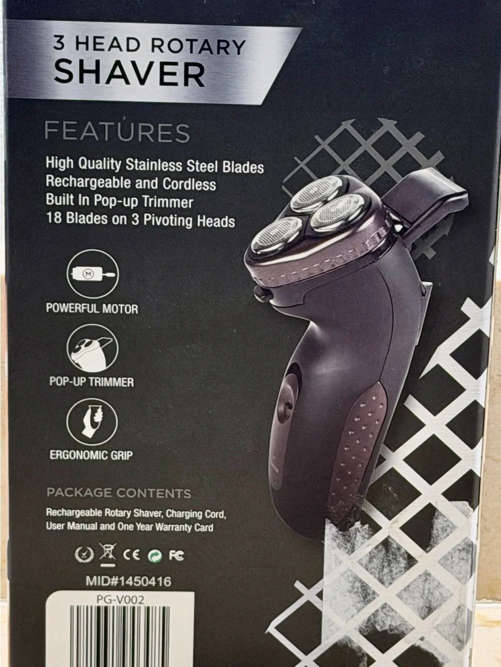 Vivitar Stay Smooth 3 Head Rotary Shaver Black Cordless Rechargeable PG-V002 NIB